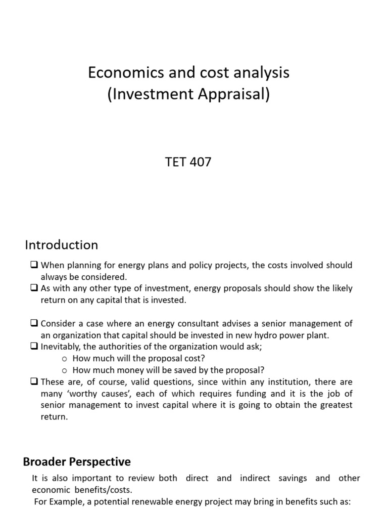 TET 407 Investment Appraisal PDF Net Present Value Present Value