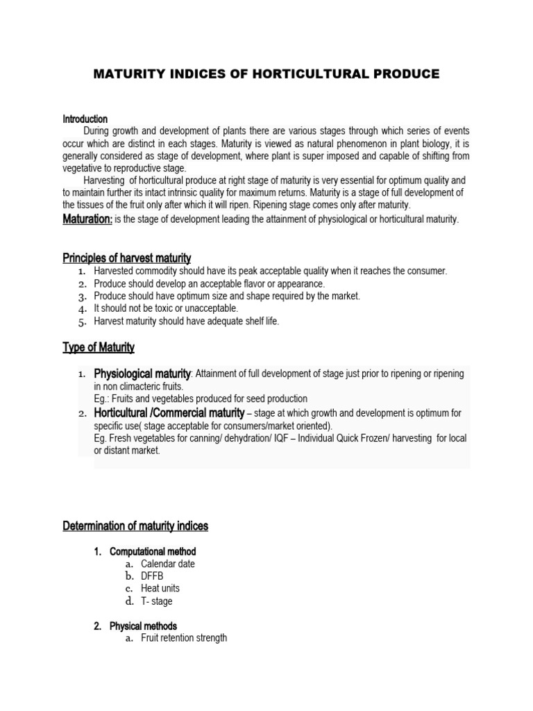 Post Harvest Maturity Indices | PDF | Fruit | Vegetables
