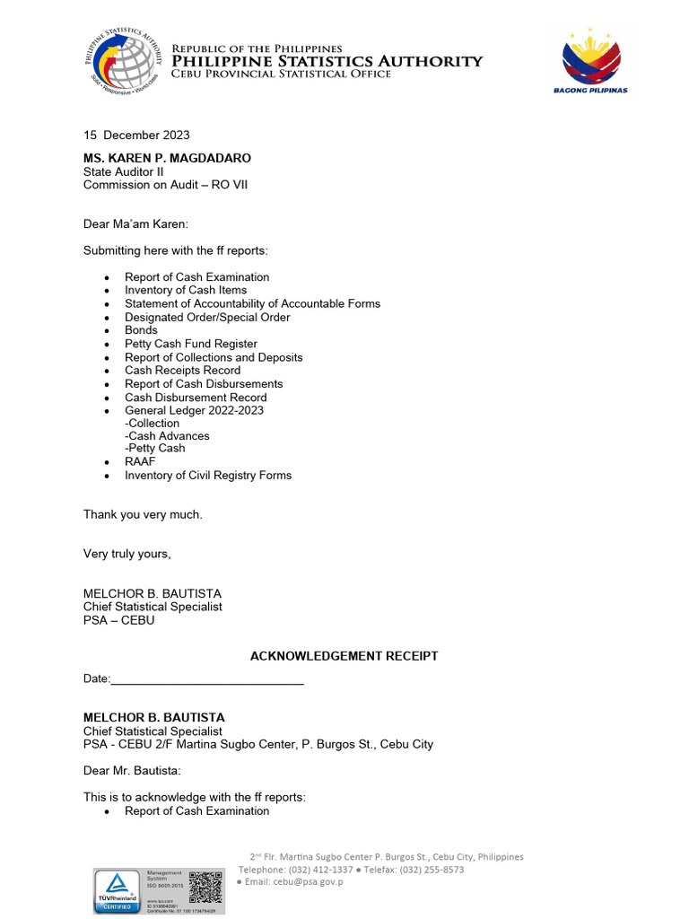 Financial Reports Submission - PSA Cebu | PDF
