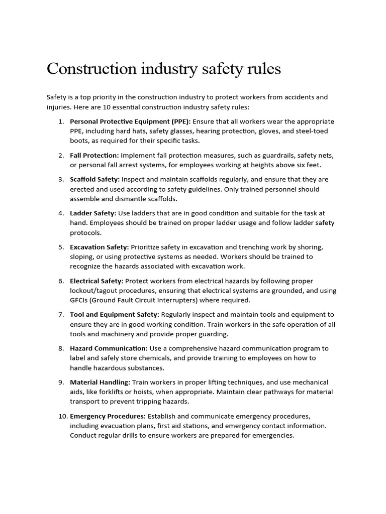 Construction Industry Safety Rules PDF