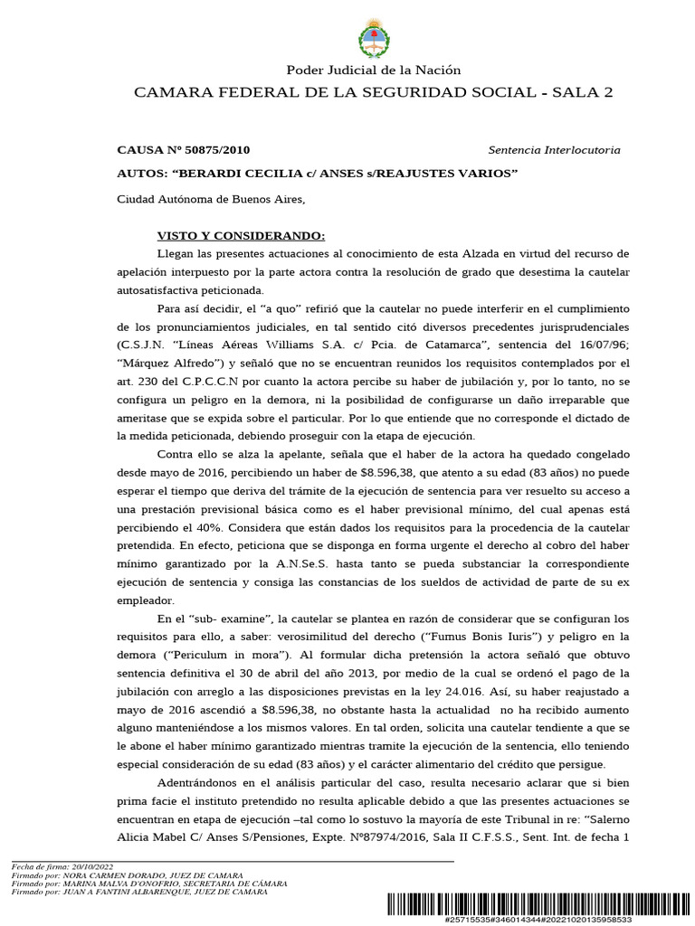Jurisprudencia 2023 Fallo "Berardi, Cecilia c/ANSeS Reajuste de Haberes
