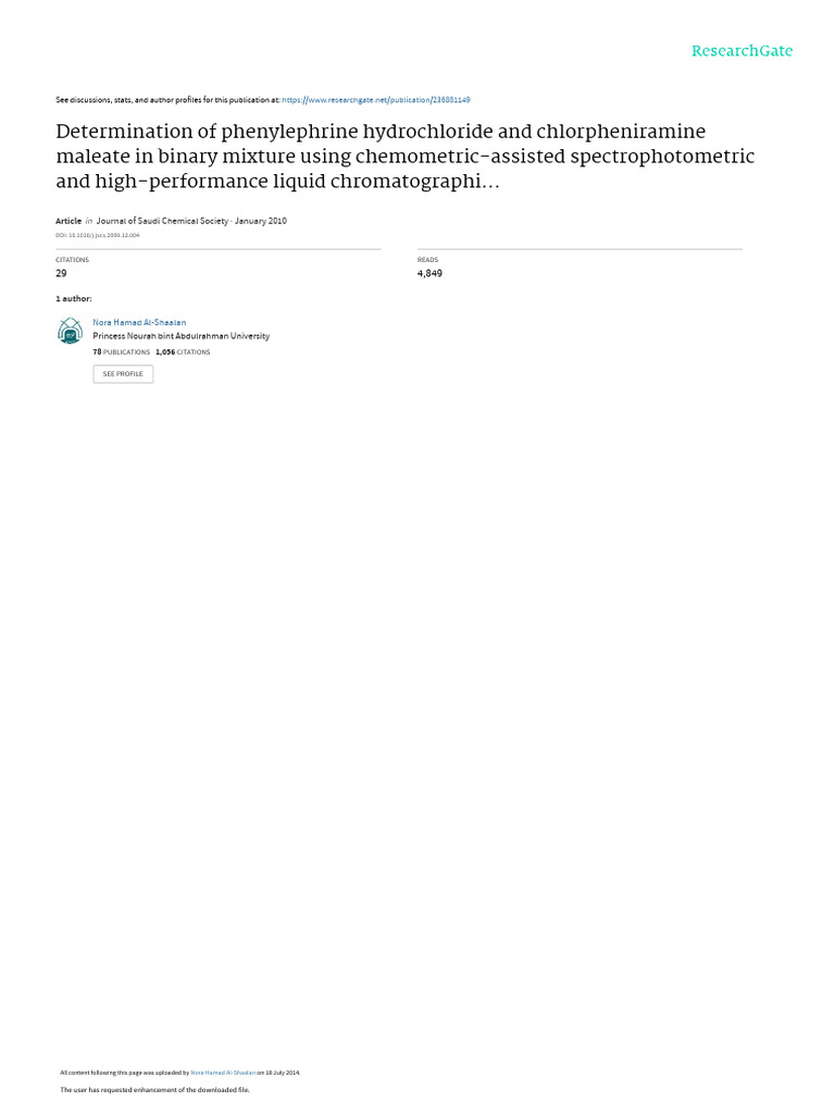 Determination of Phenylephrine Hydrochloride and C | PDF | Absorption ...