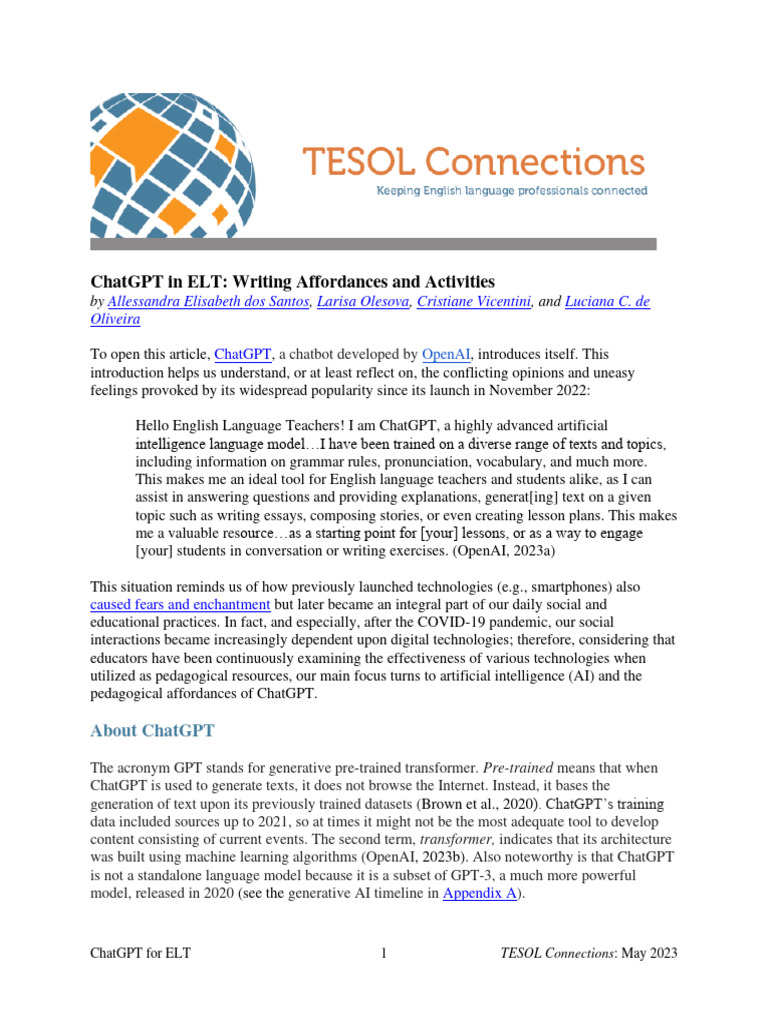 ChatGPT's Role in ELT Writing Instruction | PDF | English As A Second ...