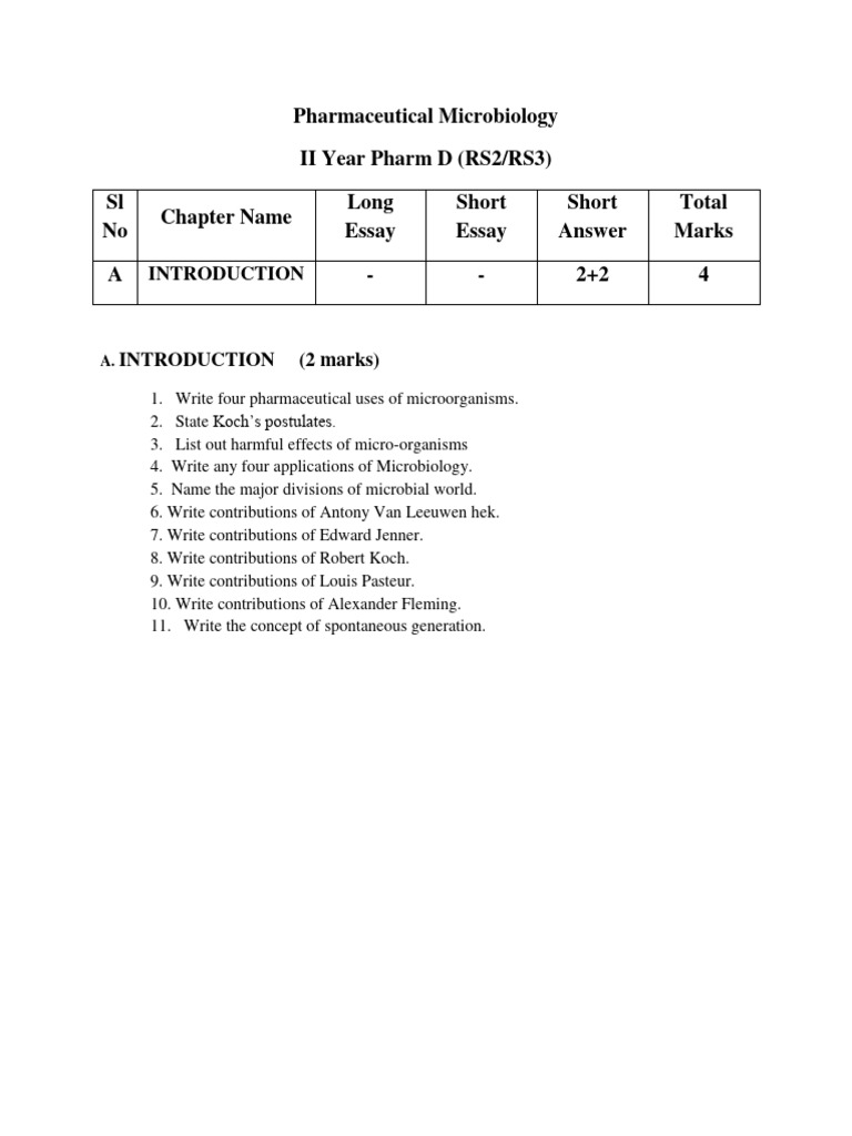 Microbiology Pharm D 2nd Year Question Bank PDF Sterilization (Microbiology) Bacteria