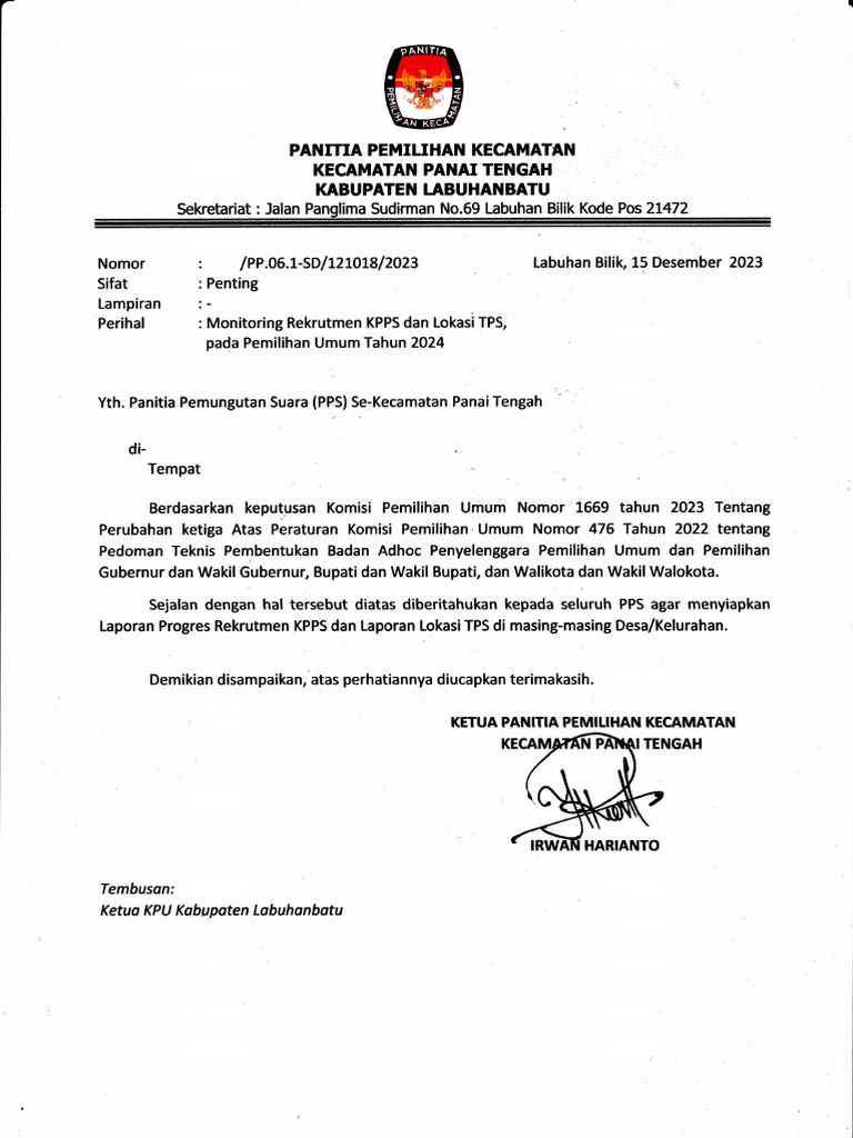 Monitoring Rekrutmen KPPS 2024 Panai Tengah | PDF