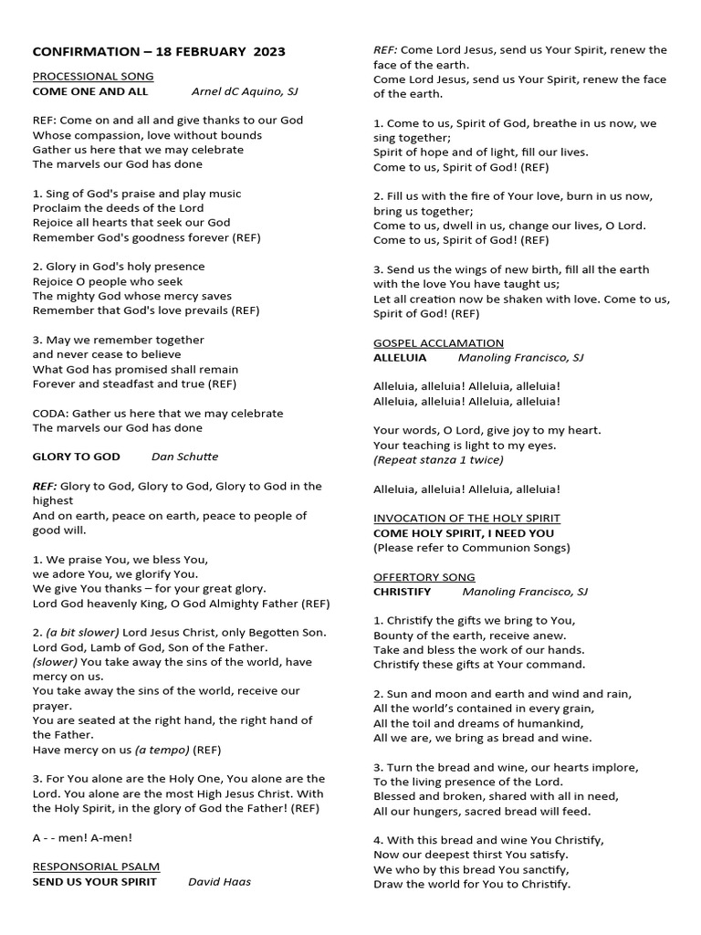 18-february-2023-confirmation-mass-songs-pdf-glory-religion