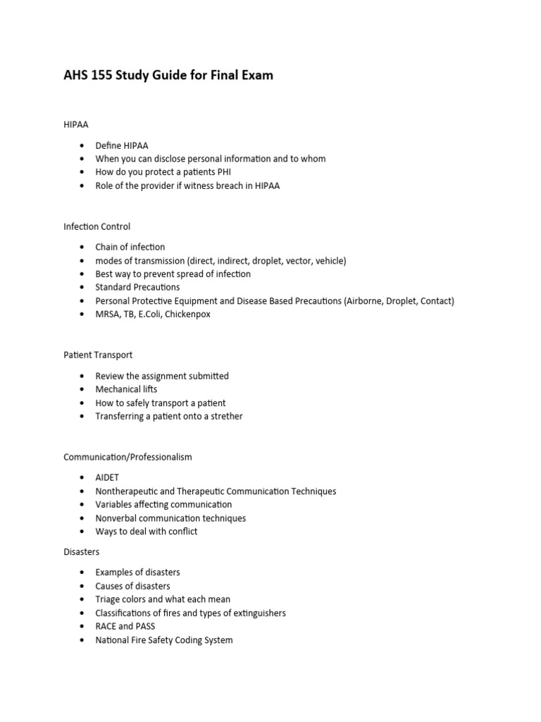 AHS 155 Study Guide For Final Exam | PDF | Self-Improvement | Science ...