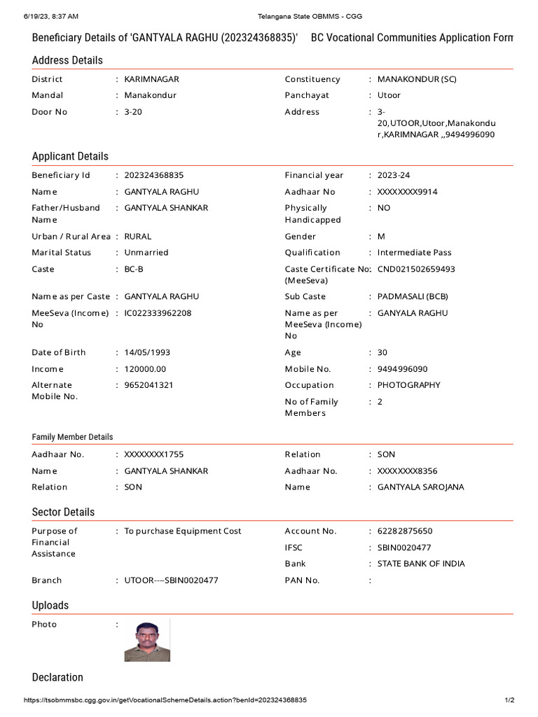 Telangana State OBMMS - CGG GANTYALA RAGHU | PDF
