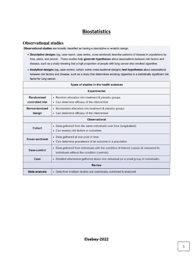 Biostatistics Notes PDF Cohort Study Medical Humanities