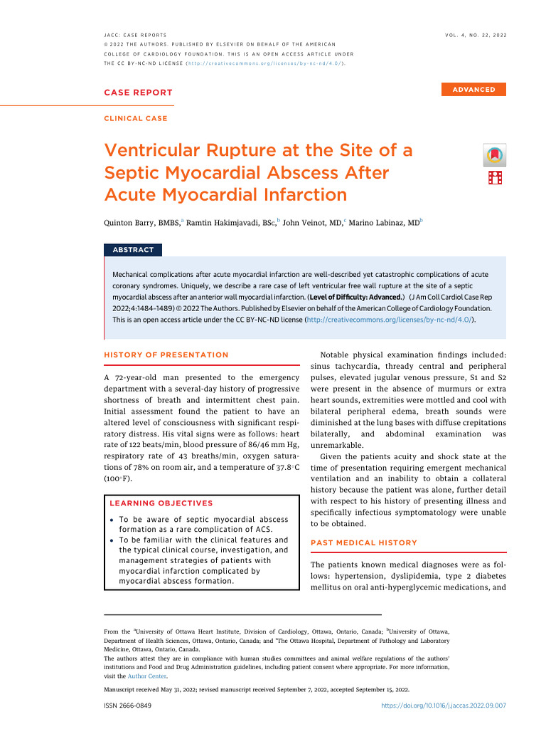 Ventricular Rupture Post Myocardial Infarction | PDF | Myocardial ...