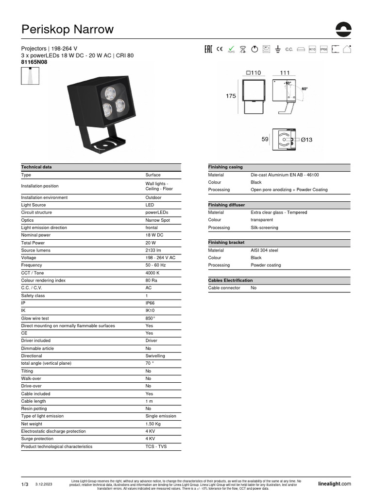 Periskop Narrow LED Projector Specs | PDF