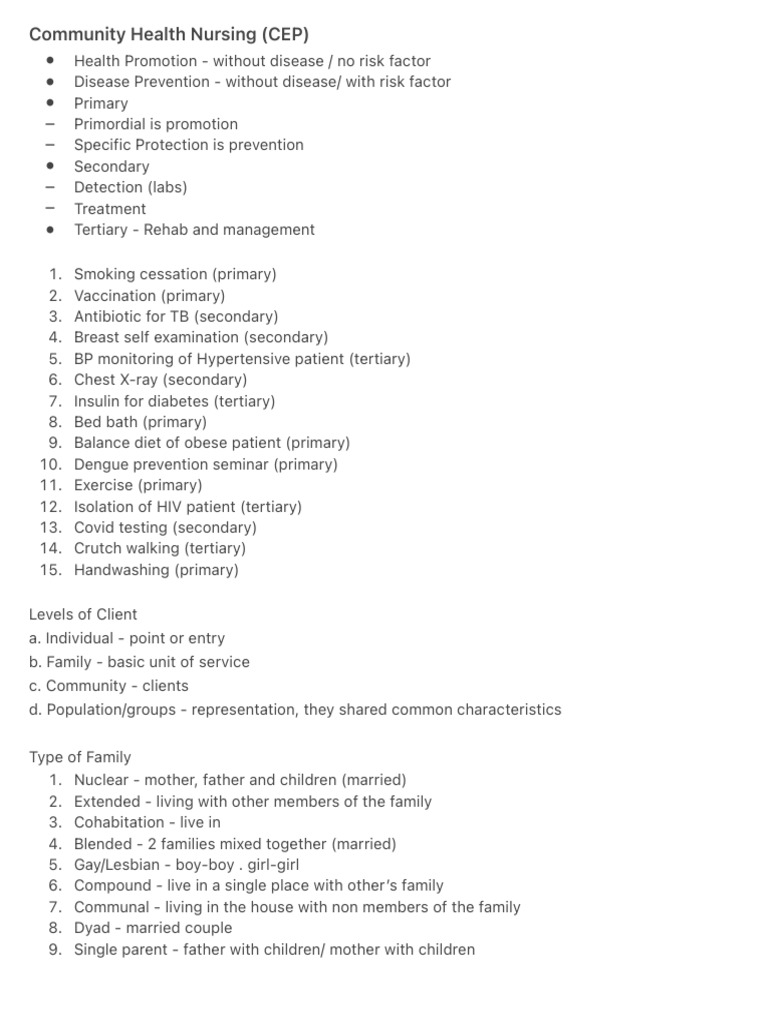 Community Health Nursing CEP | PDF | Health Care | Preventive Healthcare
