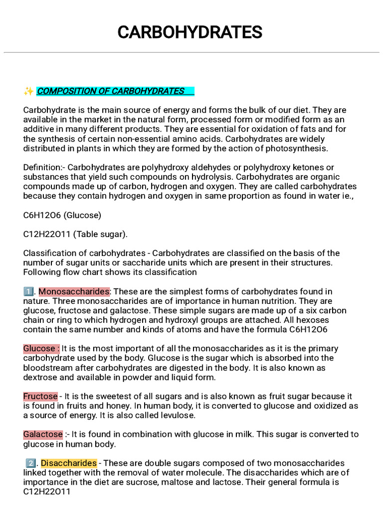 Composition of Carbohydrates | PDF | Carbohydrates | Glucose