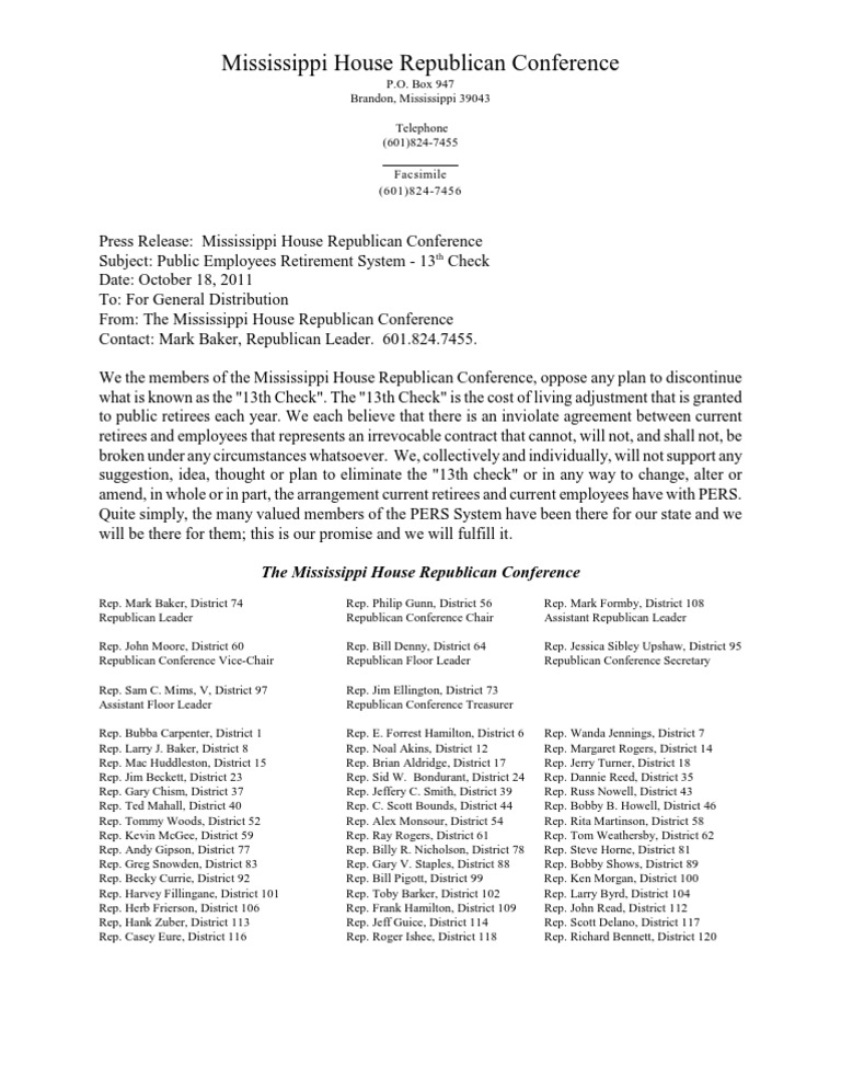 PERS Statement 10 18 11 Final | PDF | Republican Party (United States ...