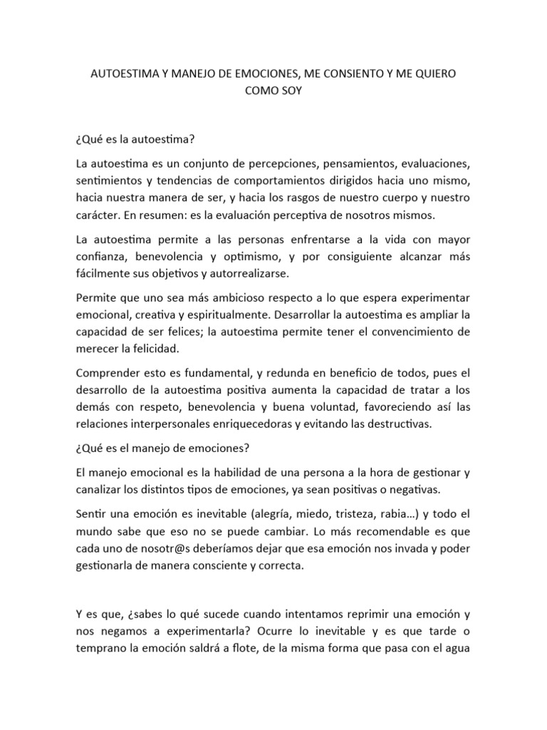 AUTOESTIMA Y MANEJO DE EMOCIONES | PDF | Autoestima | Las emociones