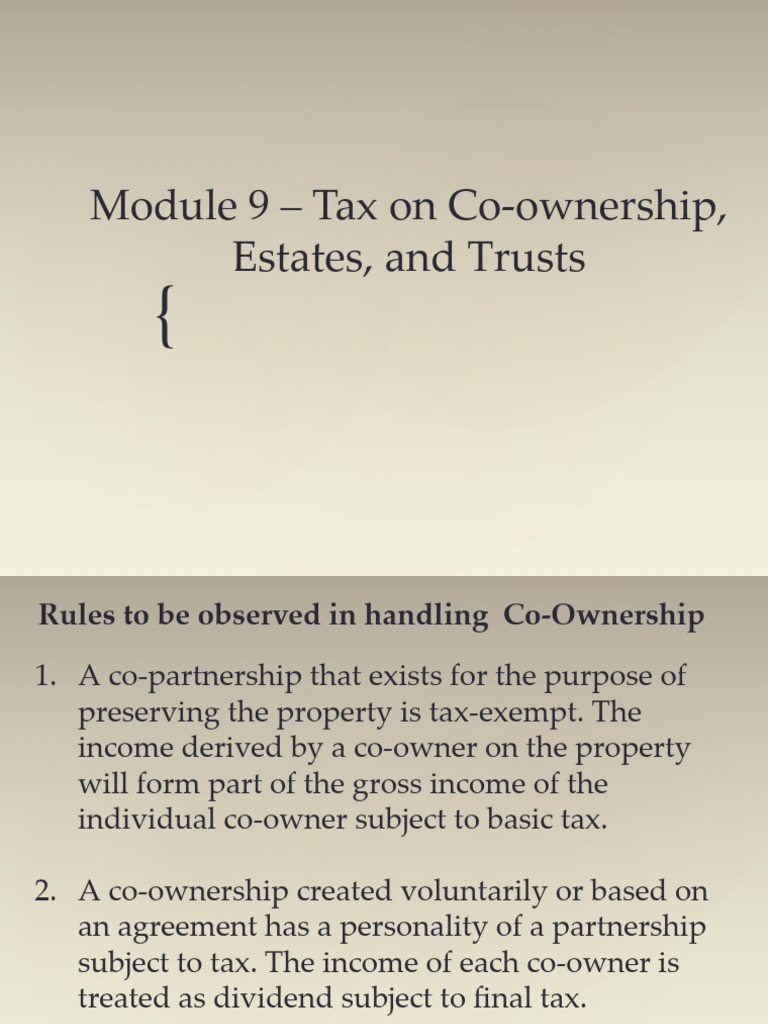 Tax Implications of Co-Ownership | PDF | Trust Law | Concurrent Estate