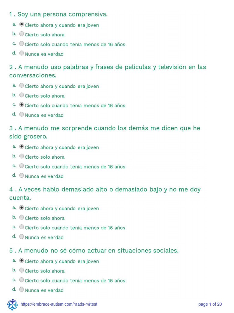 RAADS-R Questionnaire Overview | PDF | Career & Growth | Social Science