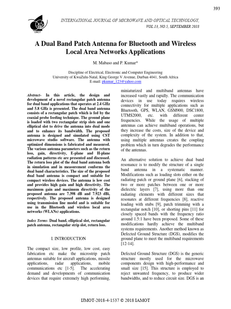 A Dual Band Patch Antenna For Bluetooth and Wireless Local Area ...