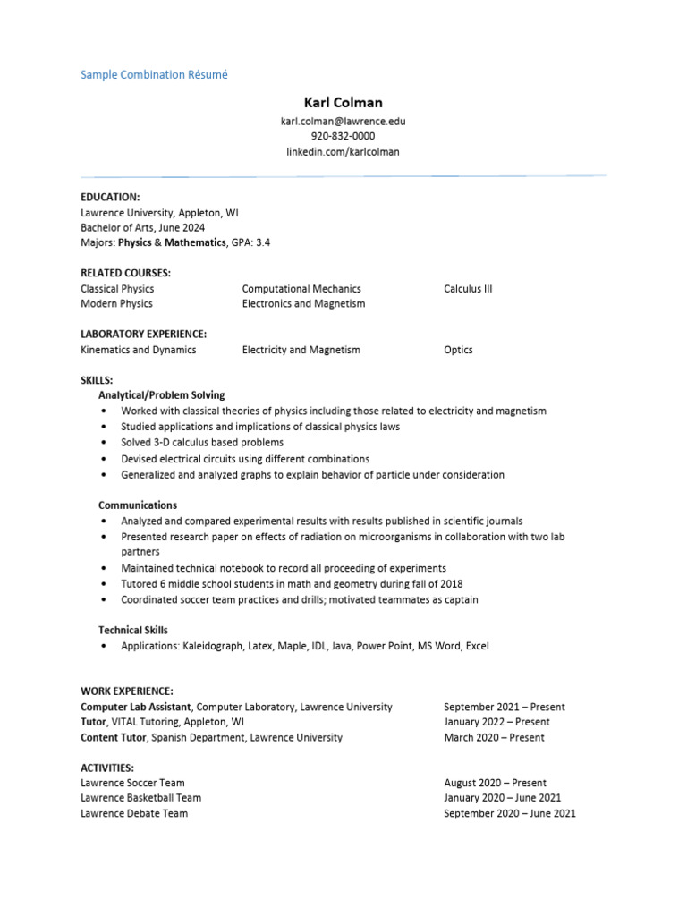 Sample Combination Resume PDF - 1703534865