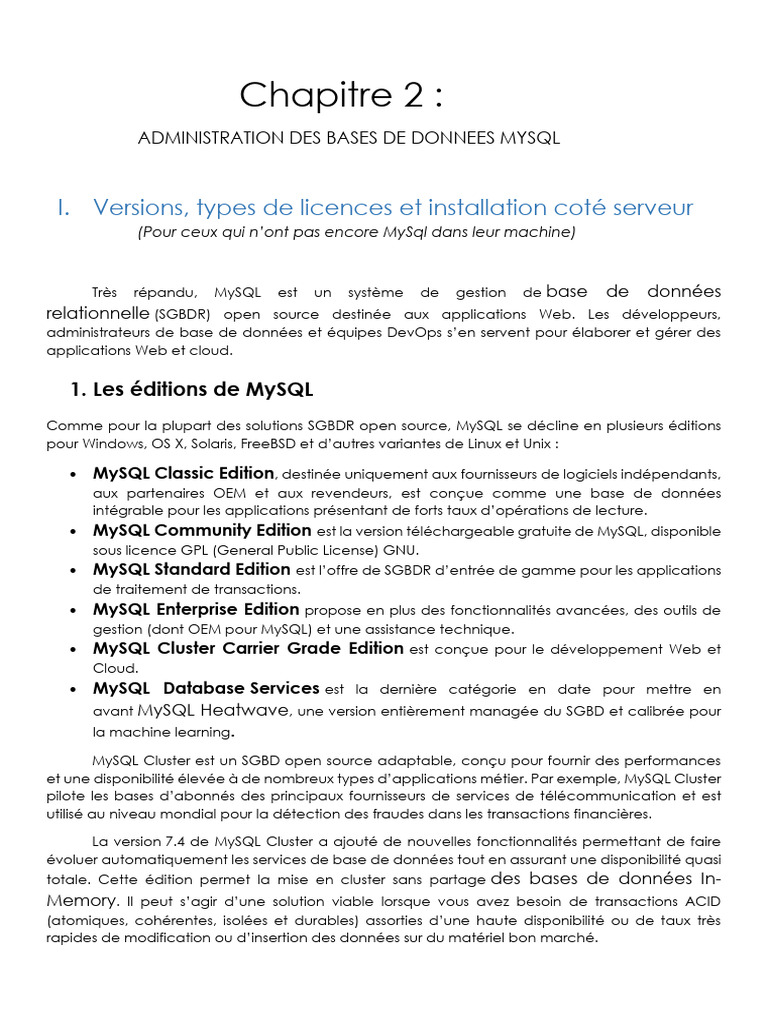 Administration des bases de données MySQL | PDF | Index de base de ...
