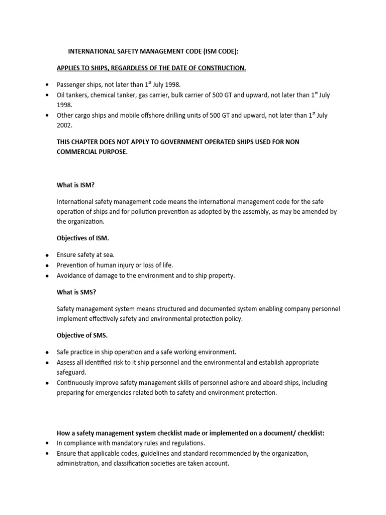 ISM Code and SMS Overview for Ships | PDF | Safety | Audit