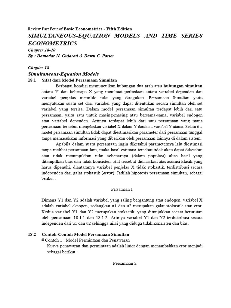 Simultaneous Equation Models And Time Series Econometrics Pdf