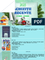 Achiziţii recente octombrie - decembrie 2023 [Resursă electronică] : Expoziţie / Biblioteca Ştiinţifică a Universităţii de Stat „Alecu Russo” din Bălţi ; realizare: Ala Lîsîi, Angela Hăbăşescu, Snejana Zadainova, Elena Ţurcan, Natalia Luchianciuc ; editare video: Tatiana Pogrebneac ; redactor responsabil / bibliograf: Lina Mihaluţa ; design/copertă:  Silvia Ciobanu. – Bălţi, 2023. – 22 slide-uri.