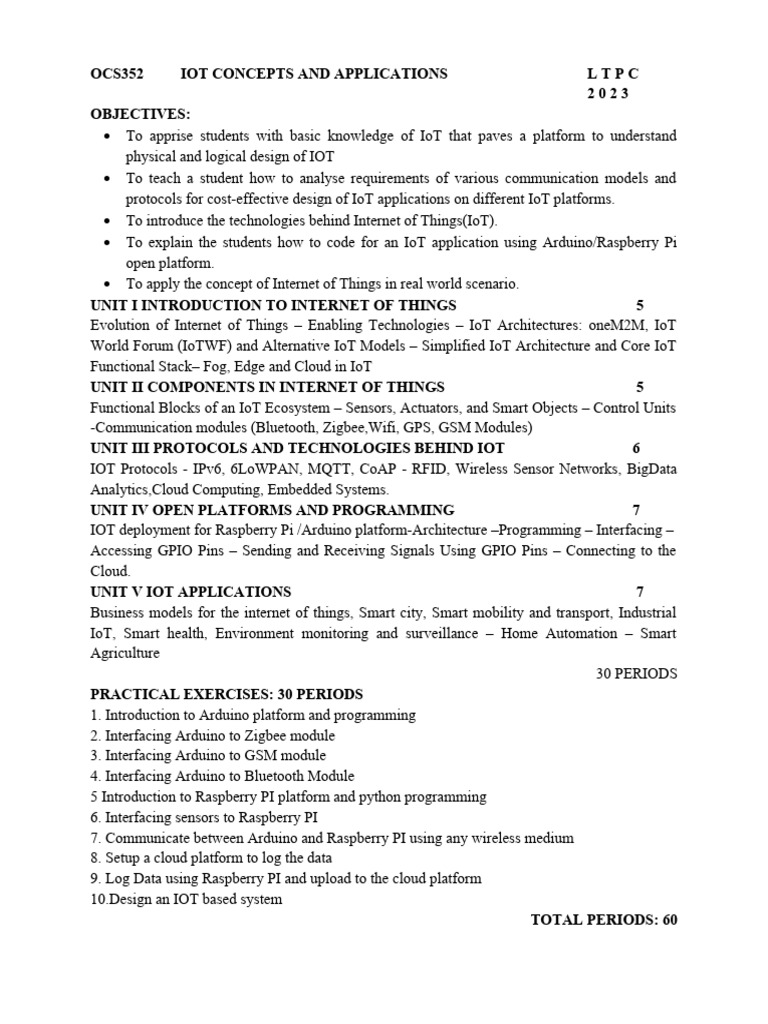 OCS352: IoT Concepts and Applications | PDF | Internet Of Things ...