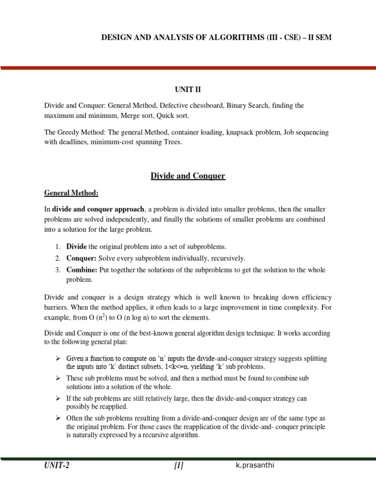 Divide and Conquer in DAA Unit 2 | PDF | Mathematical Optimization ...