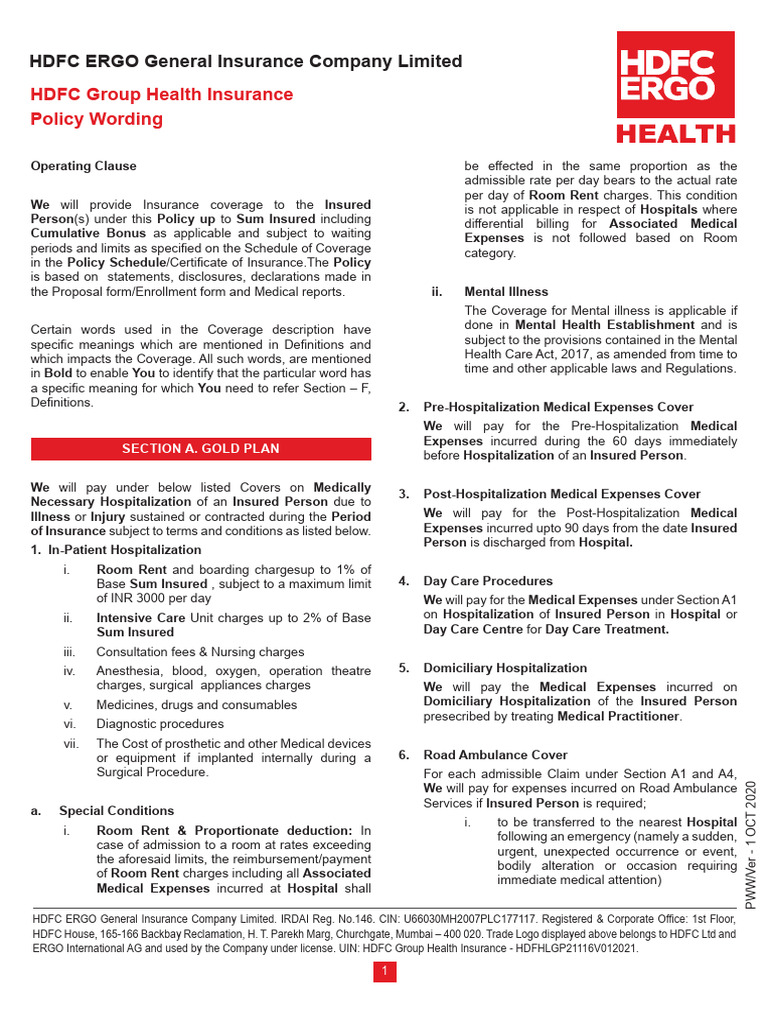 HDFC ERGO Group Health Insurance Policy | PDF | Insurance | Organ Donation