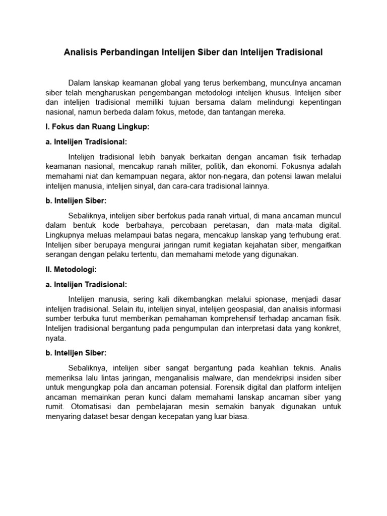 Tugas Intelijen Siber dan Tradisional | PDF