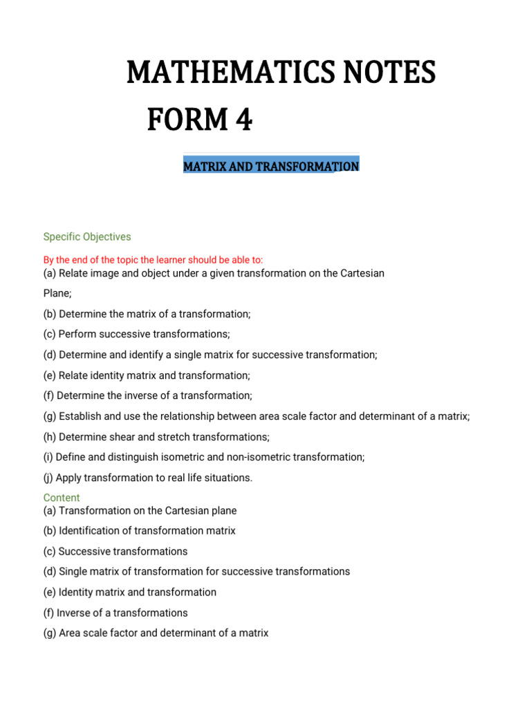 Maths form 4 notes compressed pdf