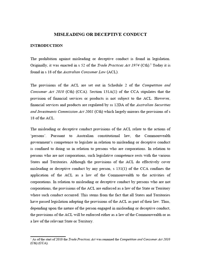 Misleading or Deceptive Conduct | PDF | Deception | Common Law