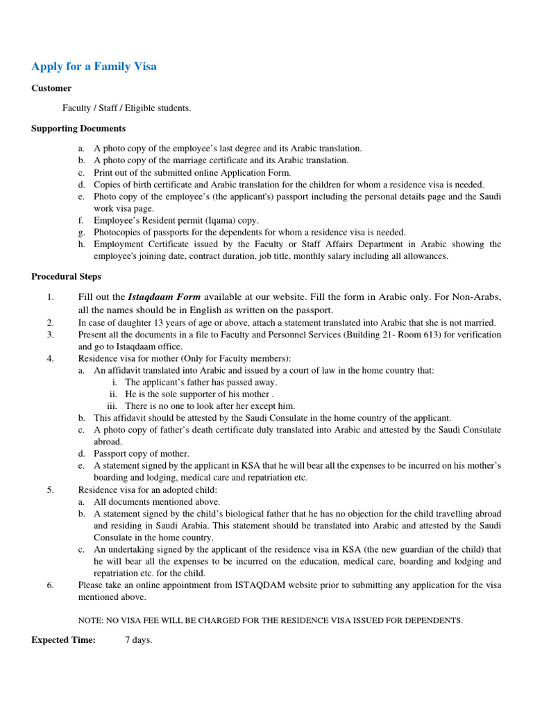 Procedure Apply For A Family Visa PDF Travel Visa Saudi Arabia
