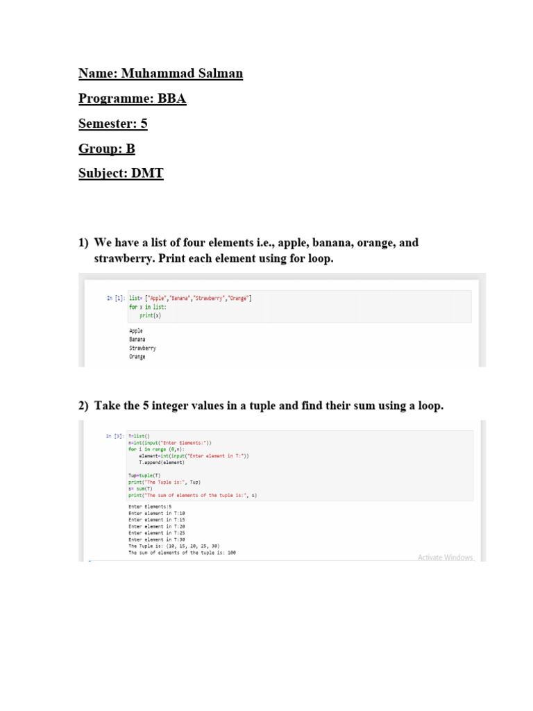 Loop Exercises for BBA Students | PDF