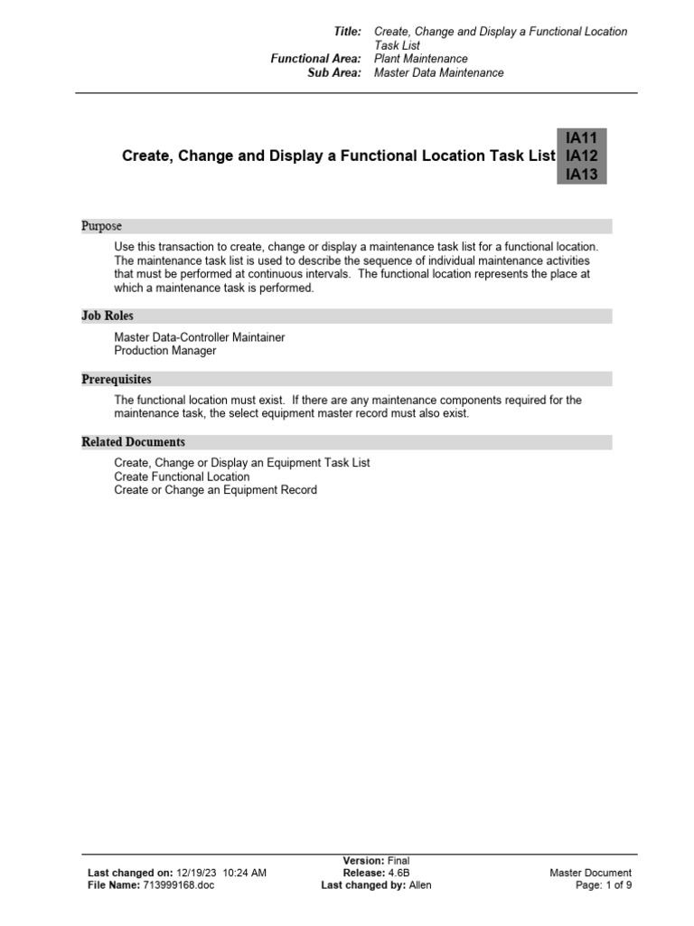 Create Change and Display A Functional Location Task List Ver1.1