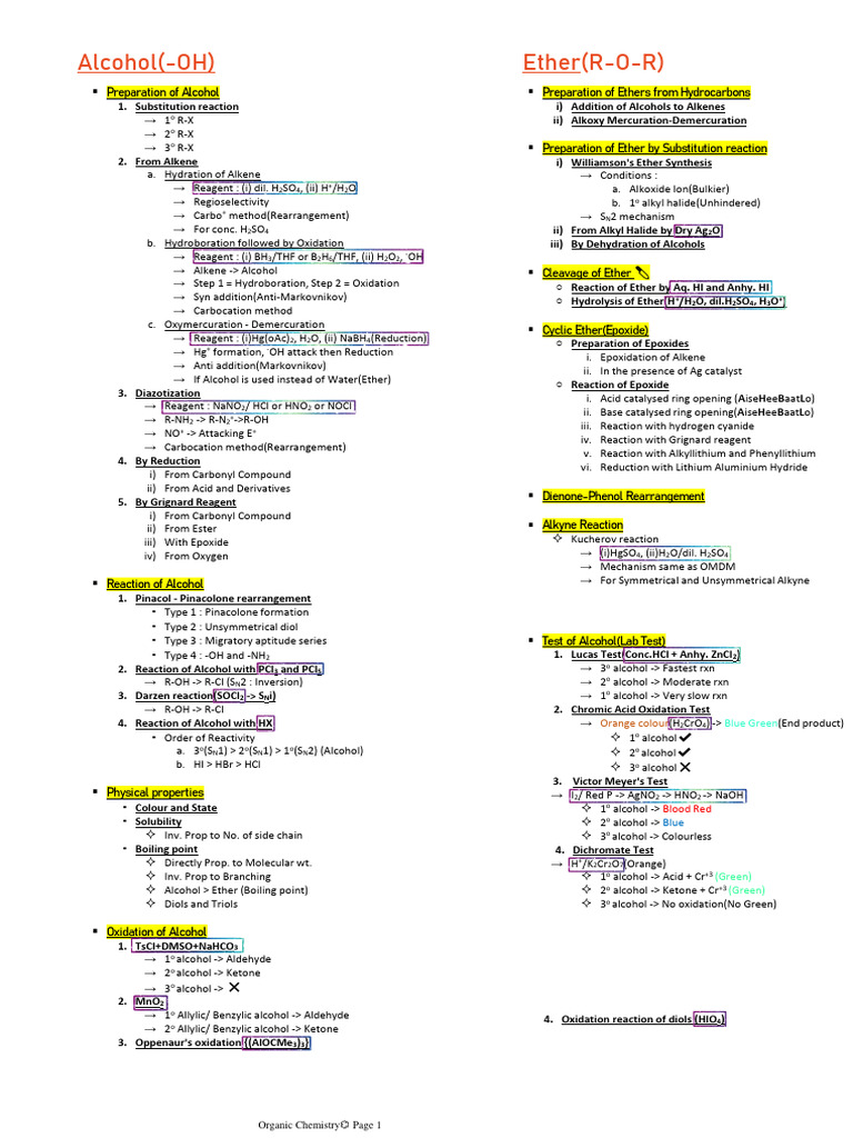 Alcohol Preparation and Reactions Guide | PDF | Ether | Alkene