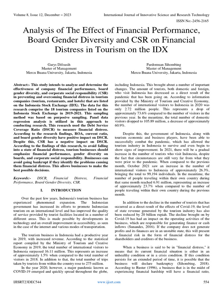 Analysis of the effect of financial performance board gender diversity