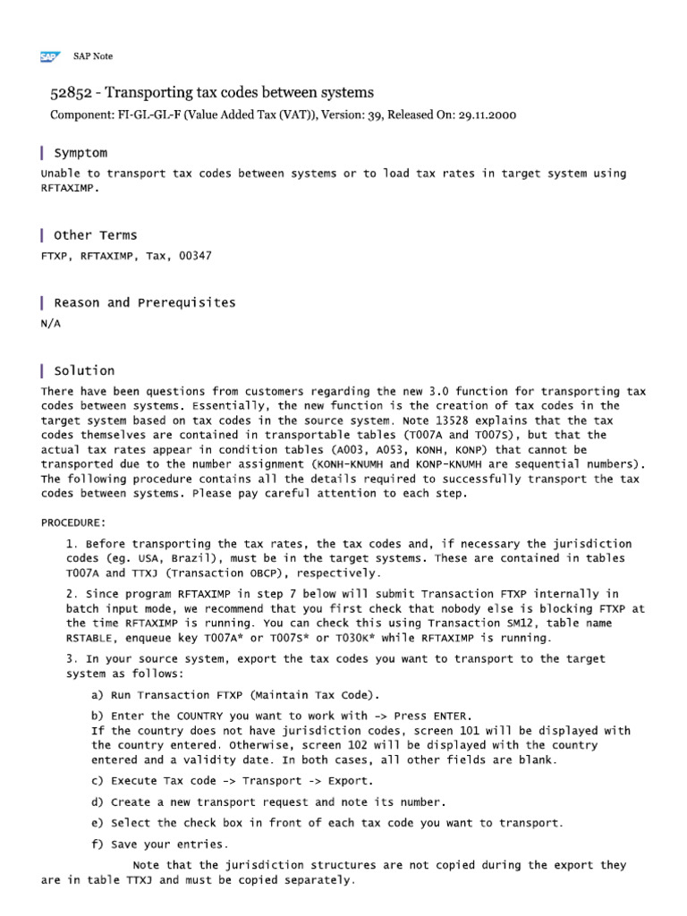 Sap transport tax codes dev to qas prd pdf