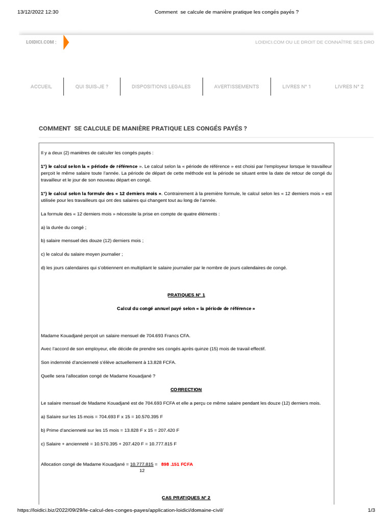 Comment Se Calcule de Manière Pratique Les Congés Payés | PDF ...