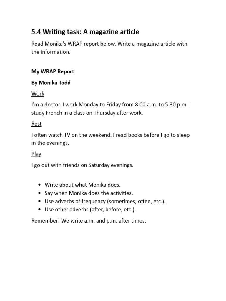 5.4 Writing Task | PDF | Foreign Language Studies | General Fiction