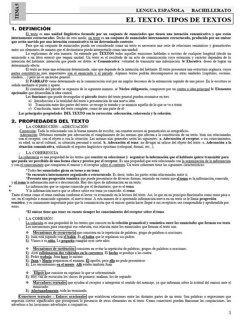 T.5 El Texto - Tipos | PDF | Artes del lenguaje y disciplina