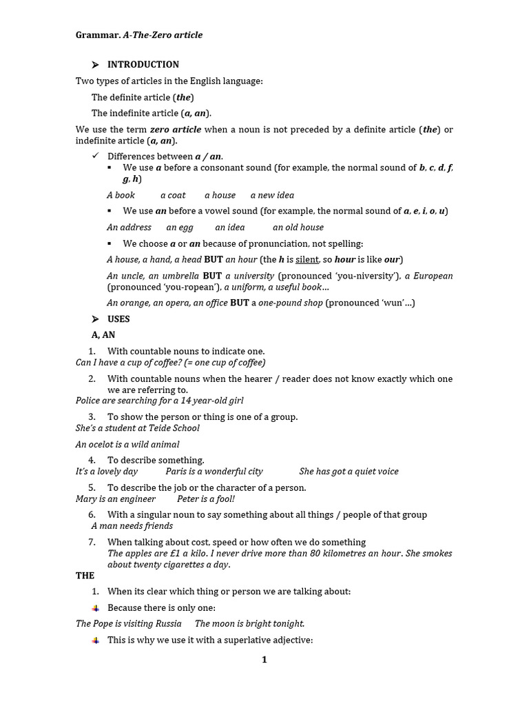 Grammar.ATheZero Articlemkl PDF Noun Syntax