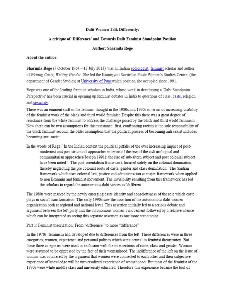 Dalit Women's Voices in Feminism | PDF | Feminism | Gender Studies