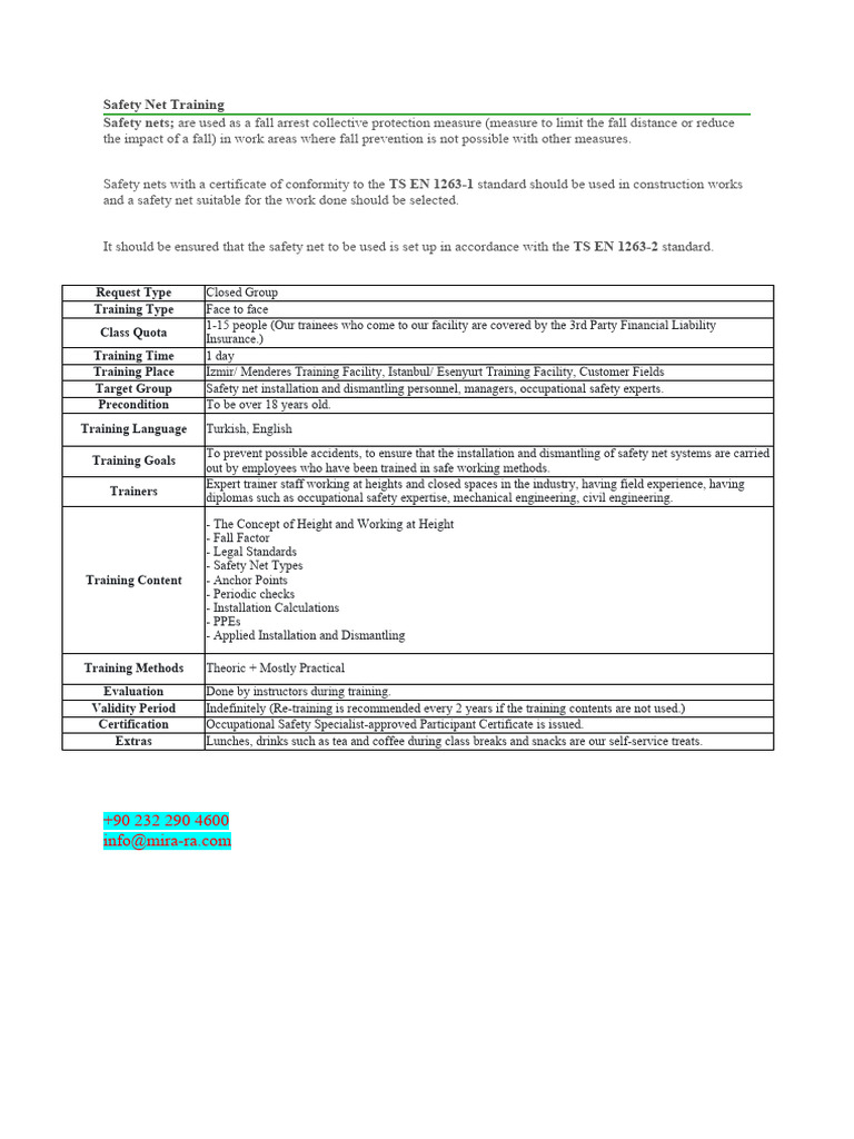 Safety Net Training Pdf