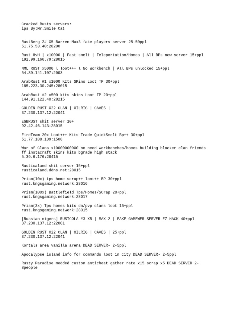 Cracked rust server list pdf