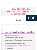 Tema2. Sistemas de Numeración, Representación de La Información y de Números Enteros