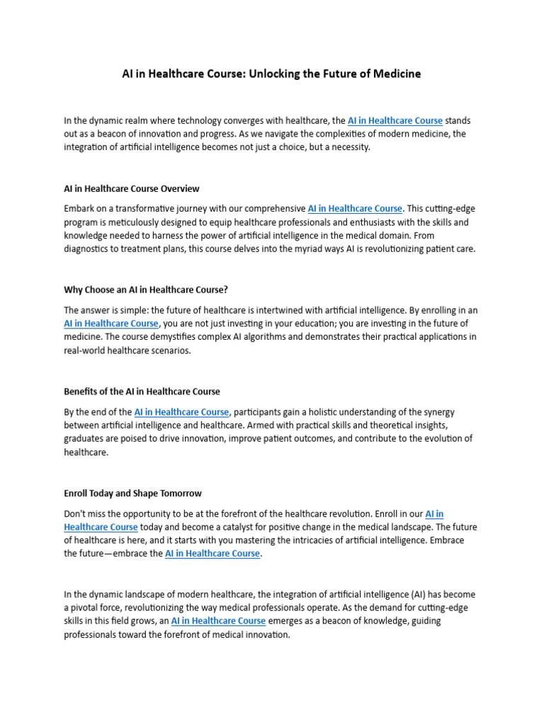 AI in Healthcare Course: Unlocking The Future of Medicine | PDF ...