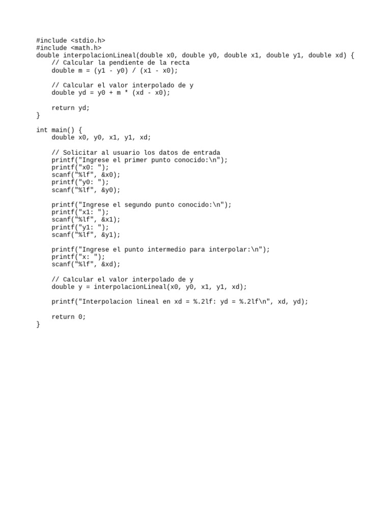 Codigo de interpolacion lineal 5 pdf