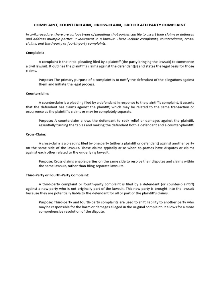 Understanding Civil Pleadings Types | PDF | Lawsuit | Complaint